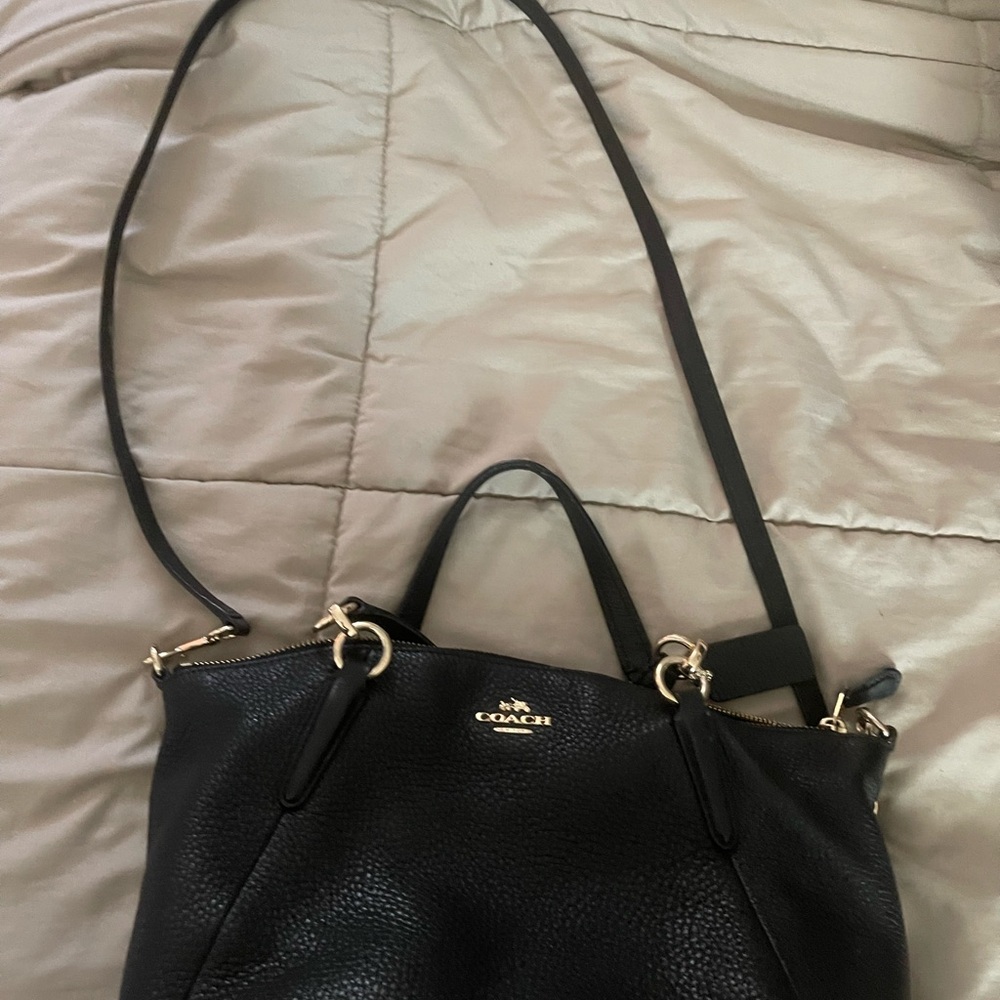 Coach Black Leather Crossbody Bag with Gold Accents